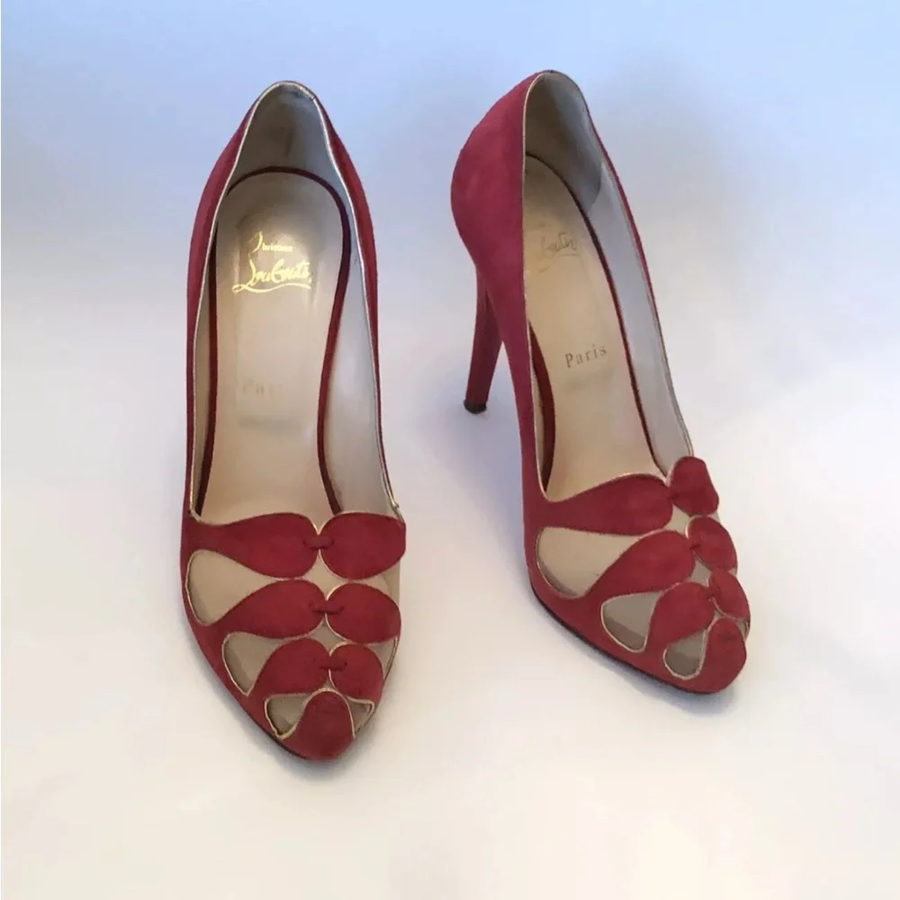 Christian Louboutin Moira 120 Red Heels with Intricate Cutouts - Picture 3 of 8